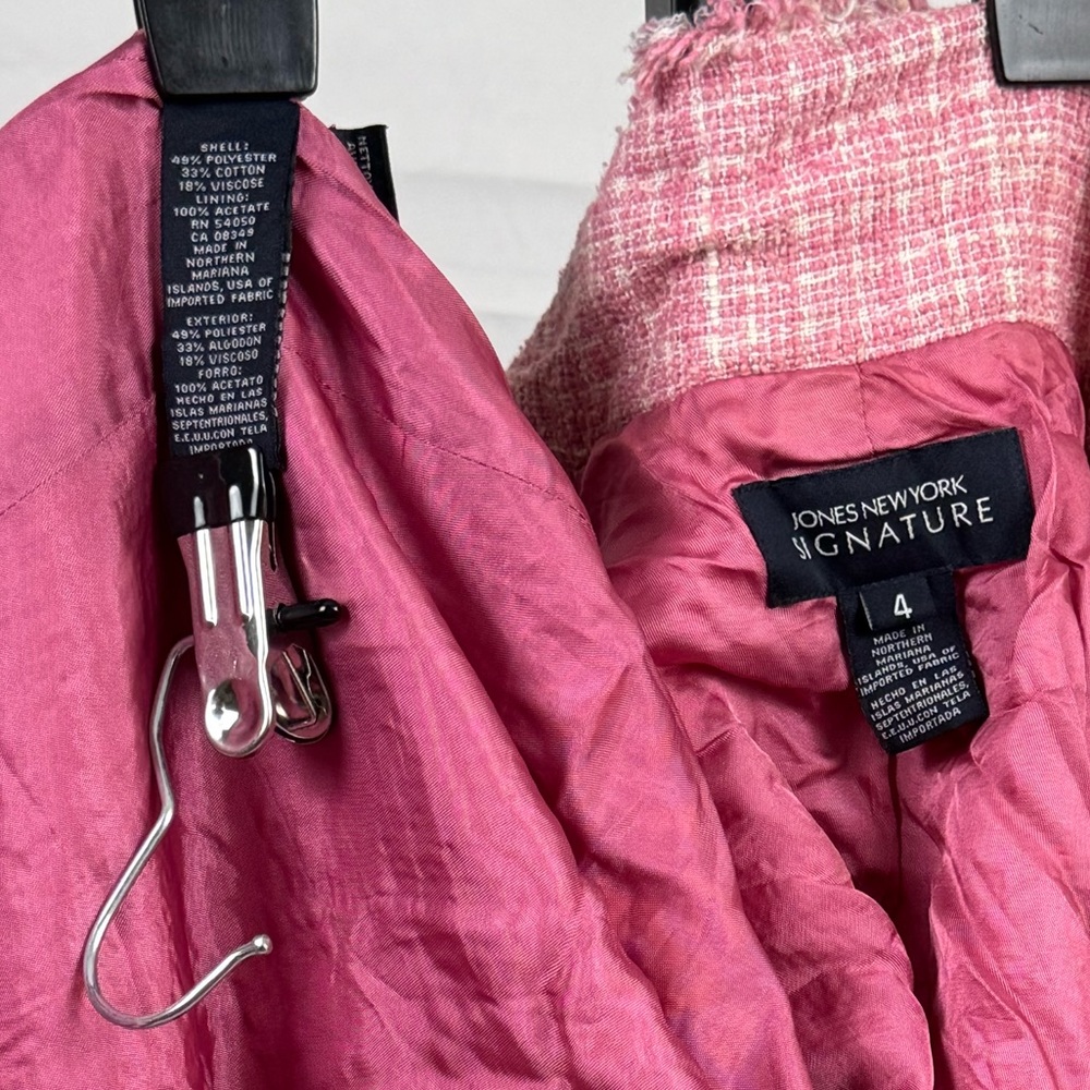 Pink Tweed Blazer Chanel Style Jacket Jones New York Signature Size 4 - Picture 6 of 8